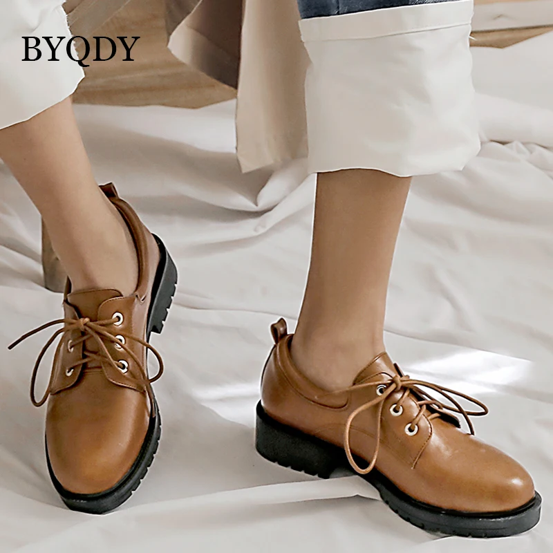 BQYDY Лидер продаж Новинка Туфли оксфорды Женская обувь из кожи Модная
