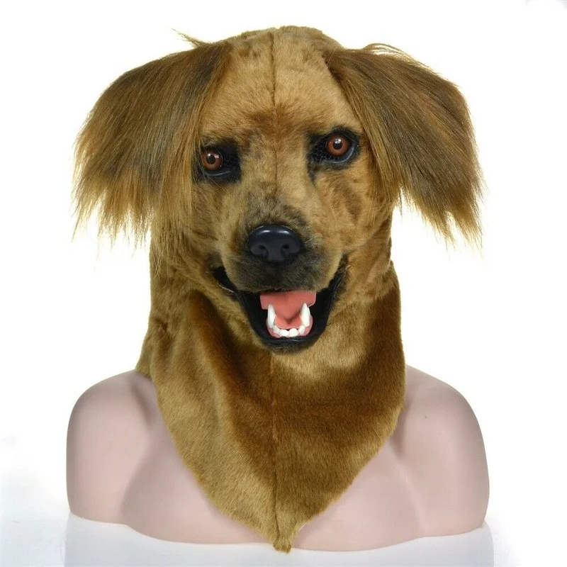 

Yellow Dog Ears Long Hair Head Mascot Costume Can Move The Mouth Halloween Cosplay Advertising Costume