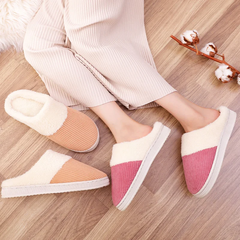 Хлопковые тапочки Мужская обувь теплые зимние домашние женские вельветовые