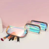 new fashion rainbow holographic makeup storage bag zipper waterproof transparent candy color cosmetic bag