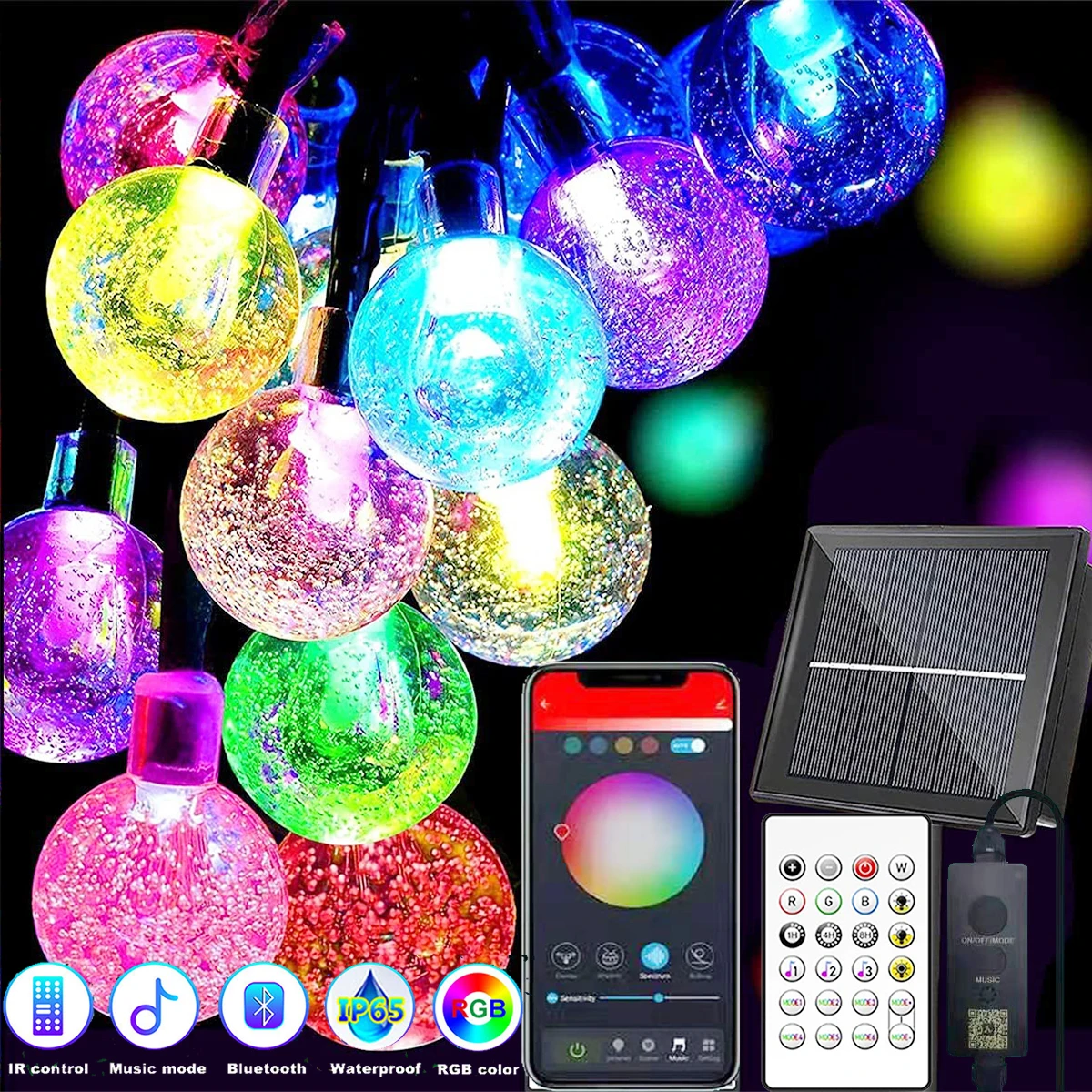 

RGB светодиодная гирлянда с питанием от солнечной батареи, 5 м, 25 светодиодов