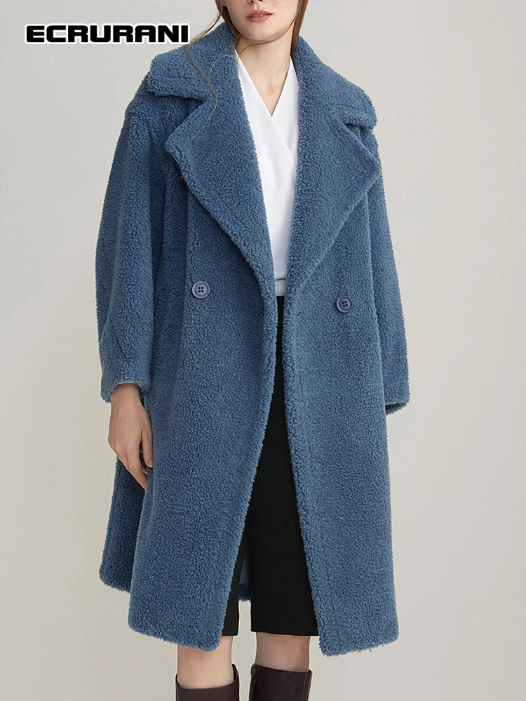 

Повседневные минималистичные модные куртки ECRURANI для женщин, свободные пальто с круглым вырезом и длинным рукавом и высокой талией для женщ...