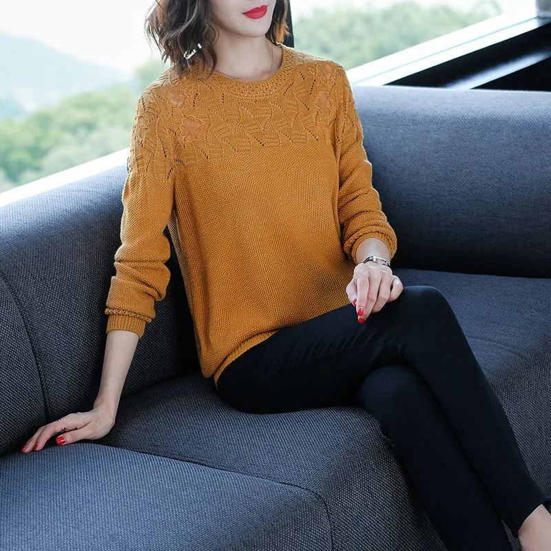 Весенний тонкий свободный свитер для девочек вязаные крючком пуловеры из