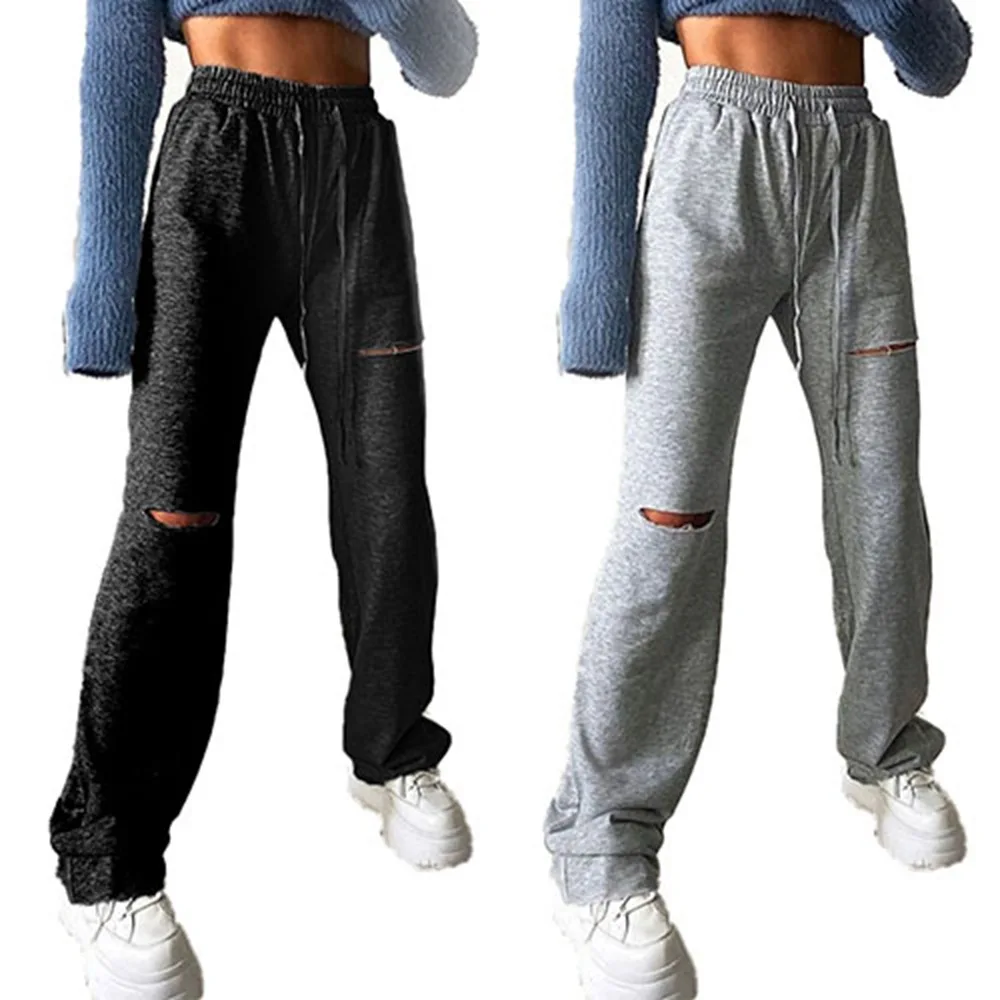 

women wide leg pants high waist broken cut hole classic loose streetwear 2020 clothes trousers plus size sweatpants