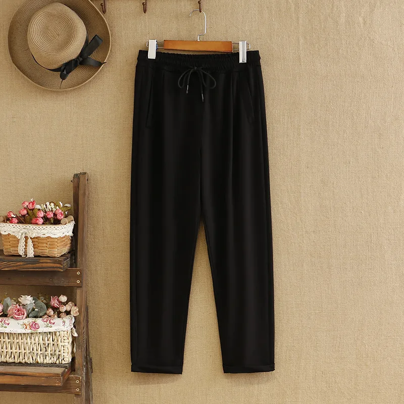 

Plus Size Pants Elastic Fabric Elastic Waist High Waist Summer Leggings Looser Slacks Thin Trousers Large Size For Fatlady Wear