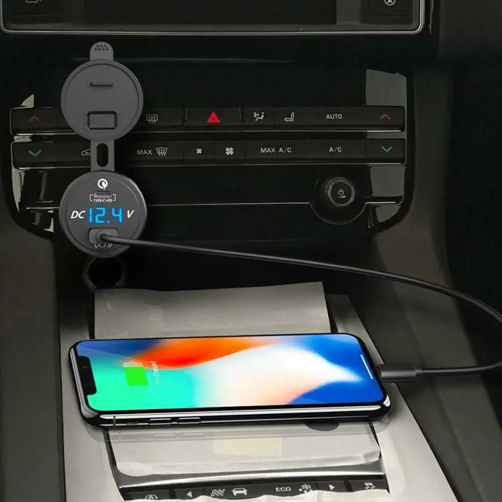 

Type C USB Car Charger Socket and QC 3.0 Quick Charger 12V/24V Car Power Outlet Waterproof Socket 64W Dual USB Charger Socket