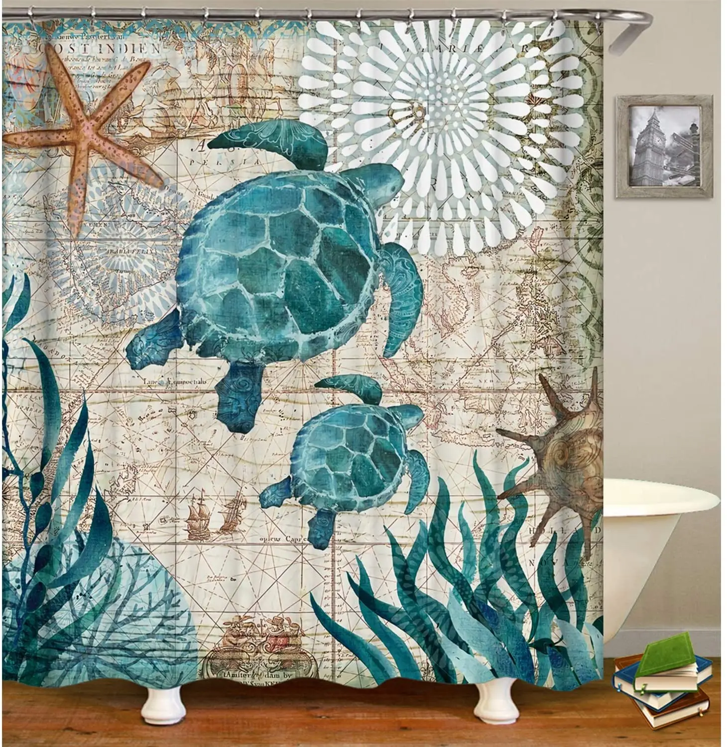 

Морская черепаха рождественские занавески для душа океан синий цвет морская черепаха пляжная забавная ткань Бохо занавеска для ванной зим...