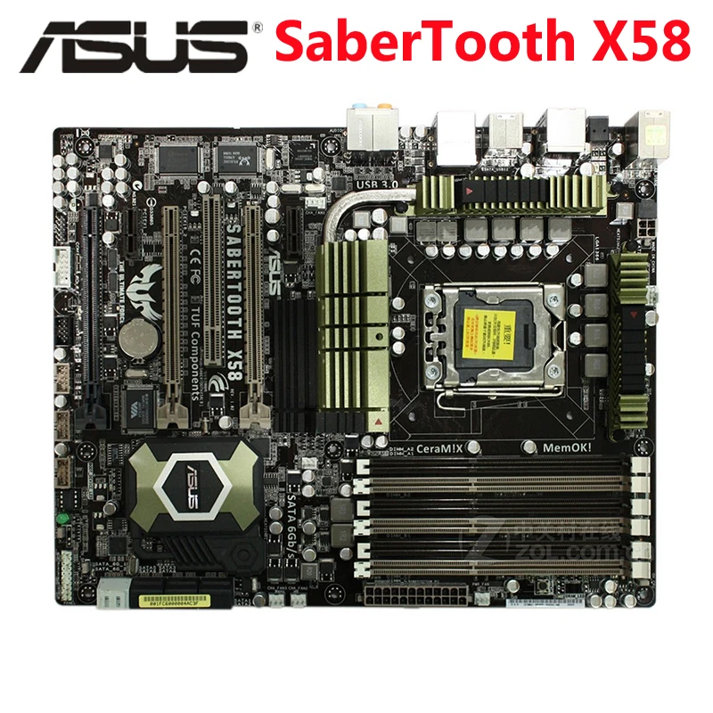 Original ASUS SaberTooth X58 1866Mhz 1600 6 x DDR3 LGA 1366 Motherboard ATX 24GB PCI-E X16 Desktop Computer Mainboard Plate Used