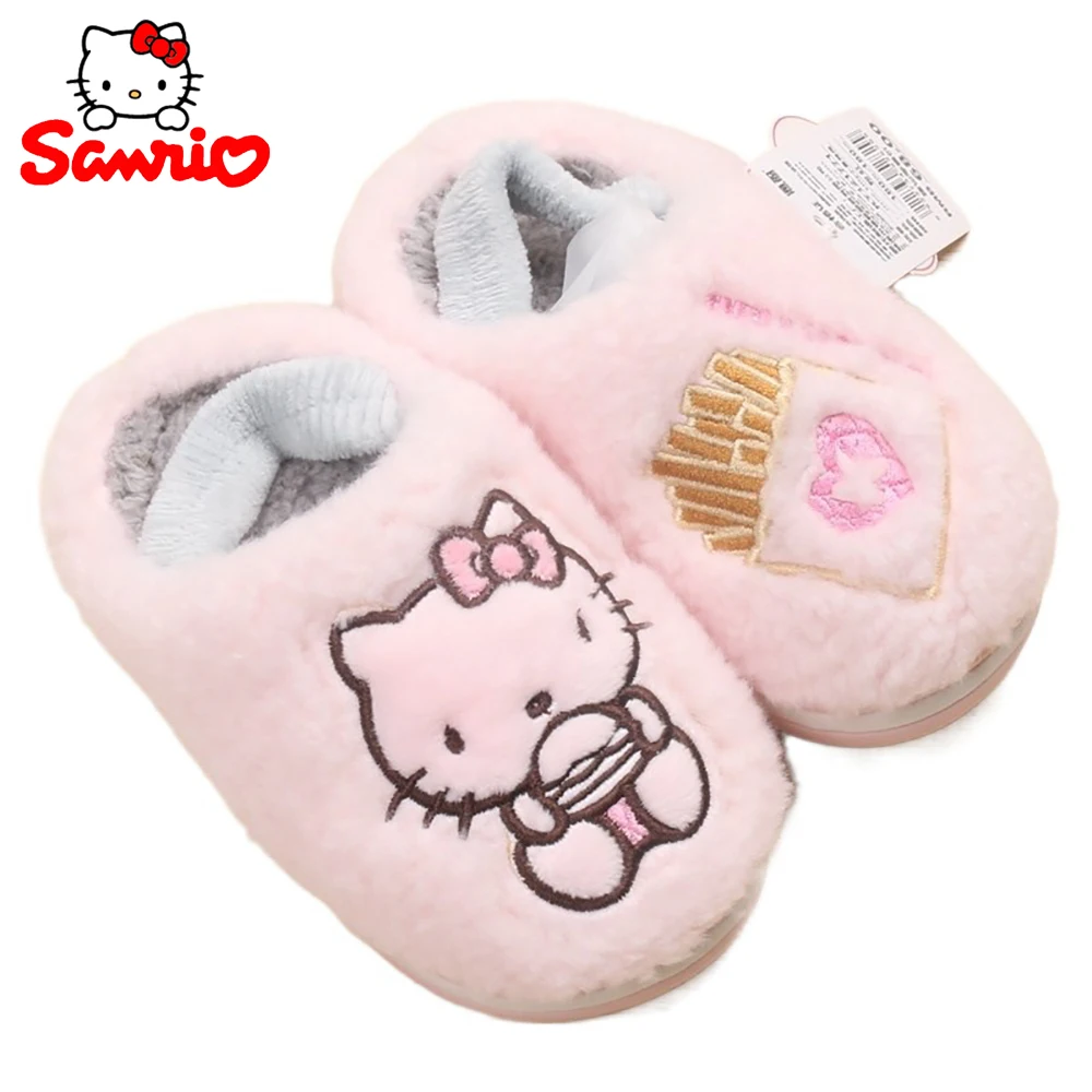 

Girls Sanrio Woolen Winter Hello Kitty Funny Baby Thick Home Keep Warm Slippers Velvet Children Comfortable Kids Indoor Candy