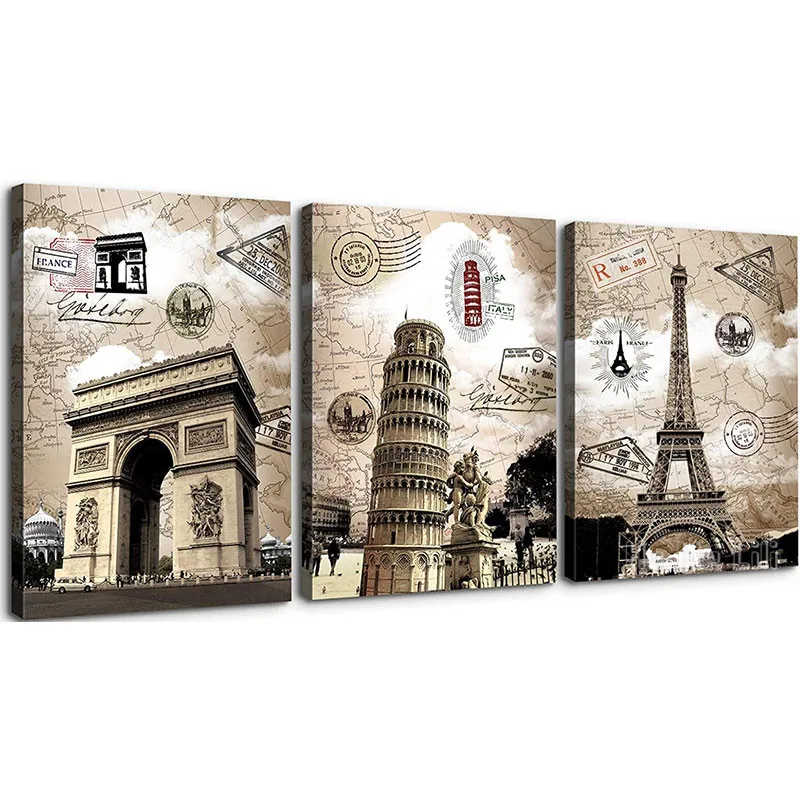 

Canvas Wall Art Home Decor Arc De Triomphe Leaning Tower Of Pisa Pictures Painting Artwork For Home Decoration