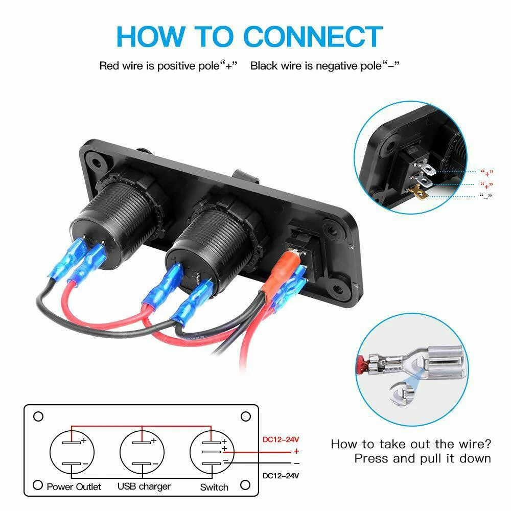 

Waterproof Marine charger Black Replacement Switch Panel DC 12-24V Dual USB