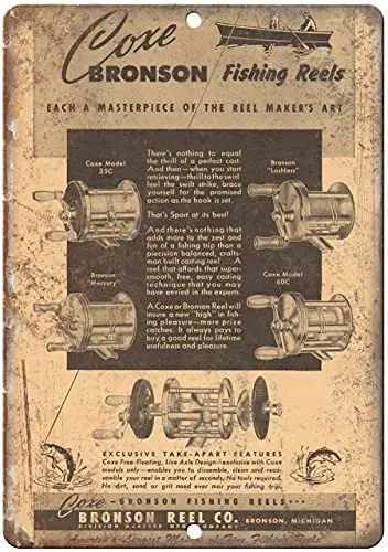 

Coxe Bronson Fishing Reels Wall Poster Tin Sign Vintage BBQ Restaurant Dinner Room Cafe Shop Decor