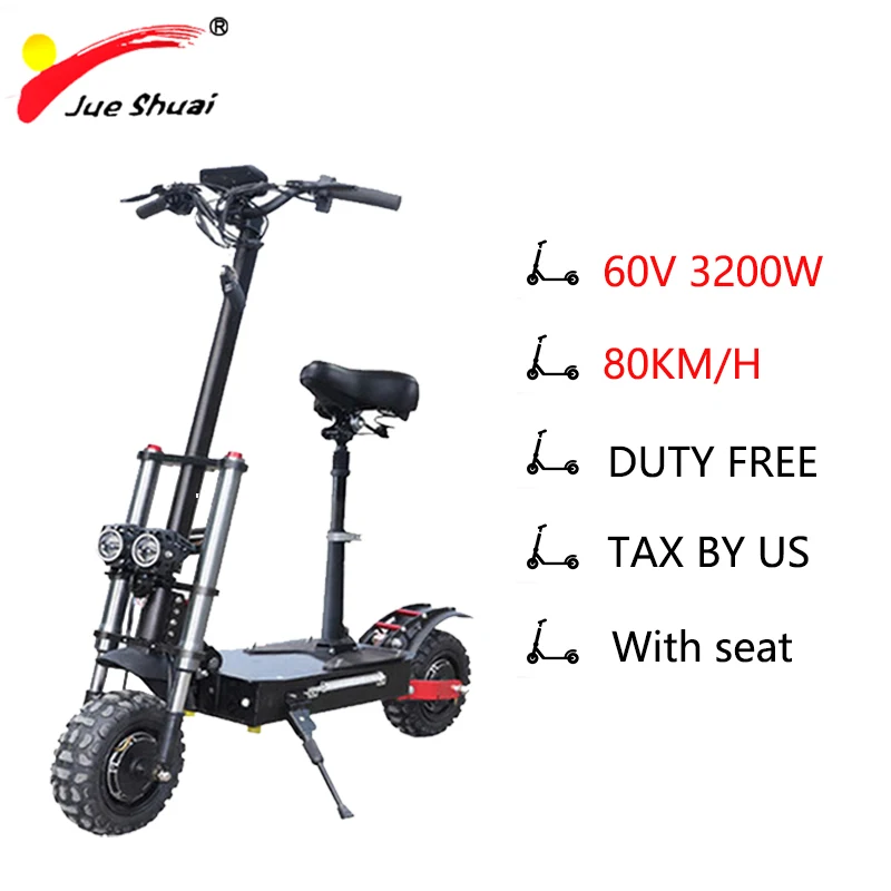 Электрический скутер 60V3200W 80 км/ч патинетовый электрический 11 дюймов двойное