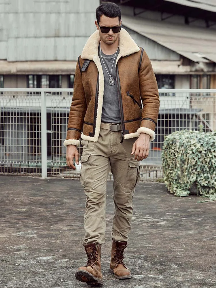 Мужская дубленка Denny &amp Dora B3 мотоциклетная шуба коричневое кожаное пальто