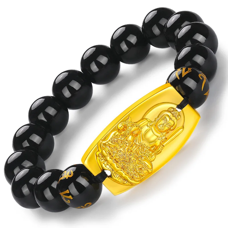 

Imitation of Natural Obsidian 12mm Beads Vietnam Shajin Original Life Buddha Hand Chain Card Glass Material