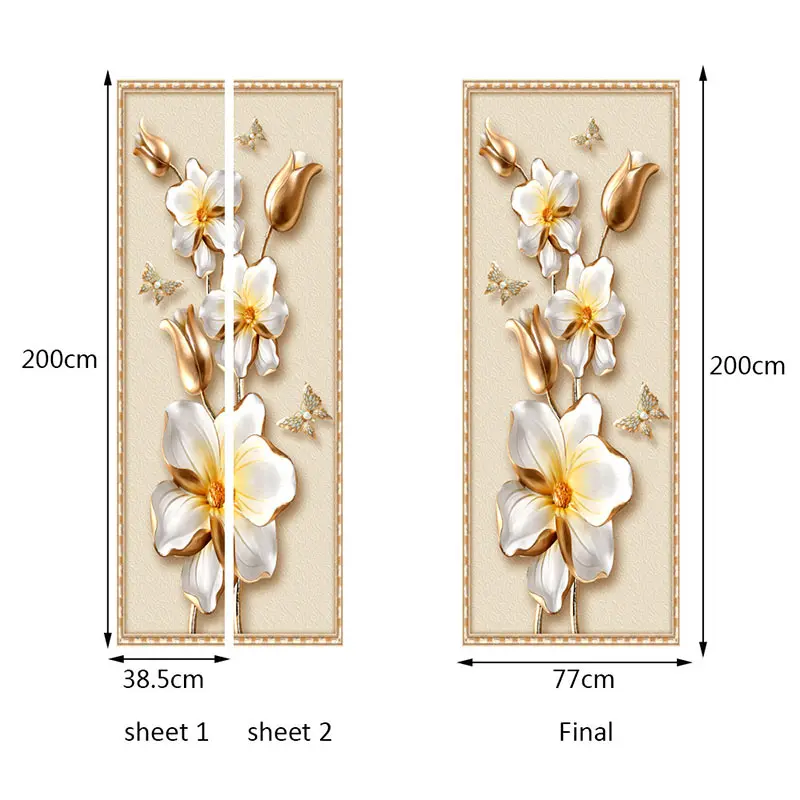 

European Wallpaper 3D Gold Flower Door Sticker Wall Art Mural Home Decor Wallpapers Decal 77x200cm Home Decor