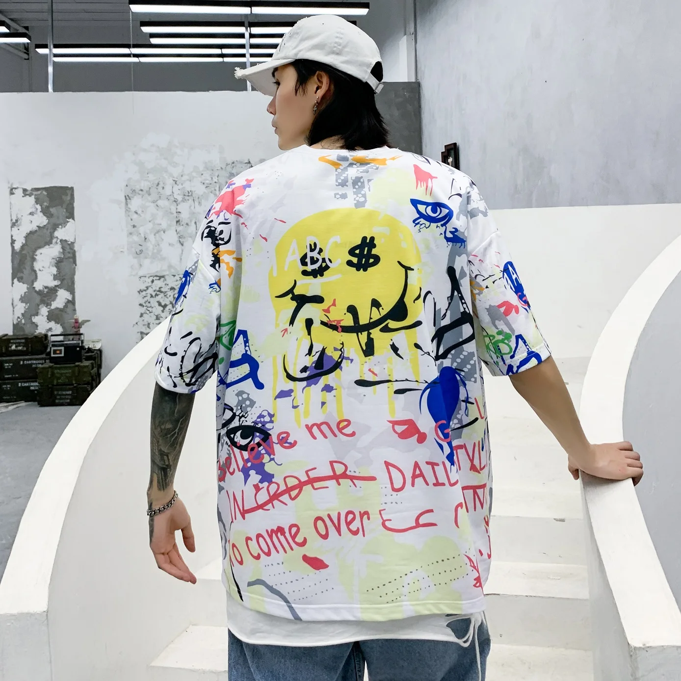 Harajuku Граффити футболка толстовка мужская хип хоп Короткие рукава уличная одежда