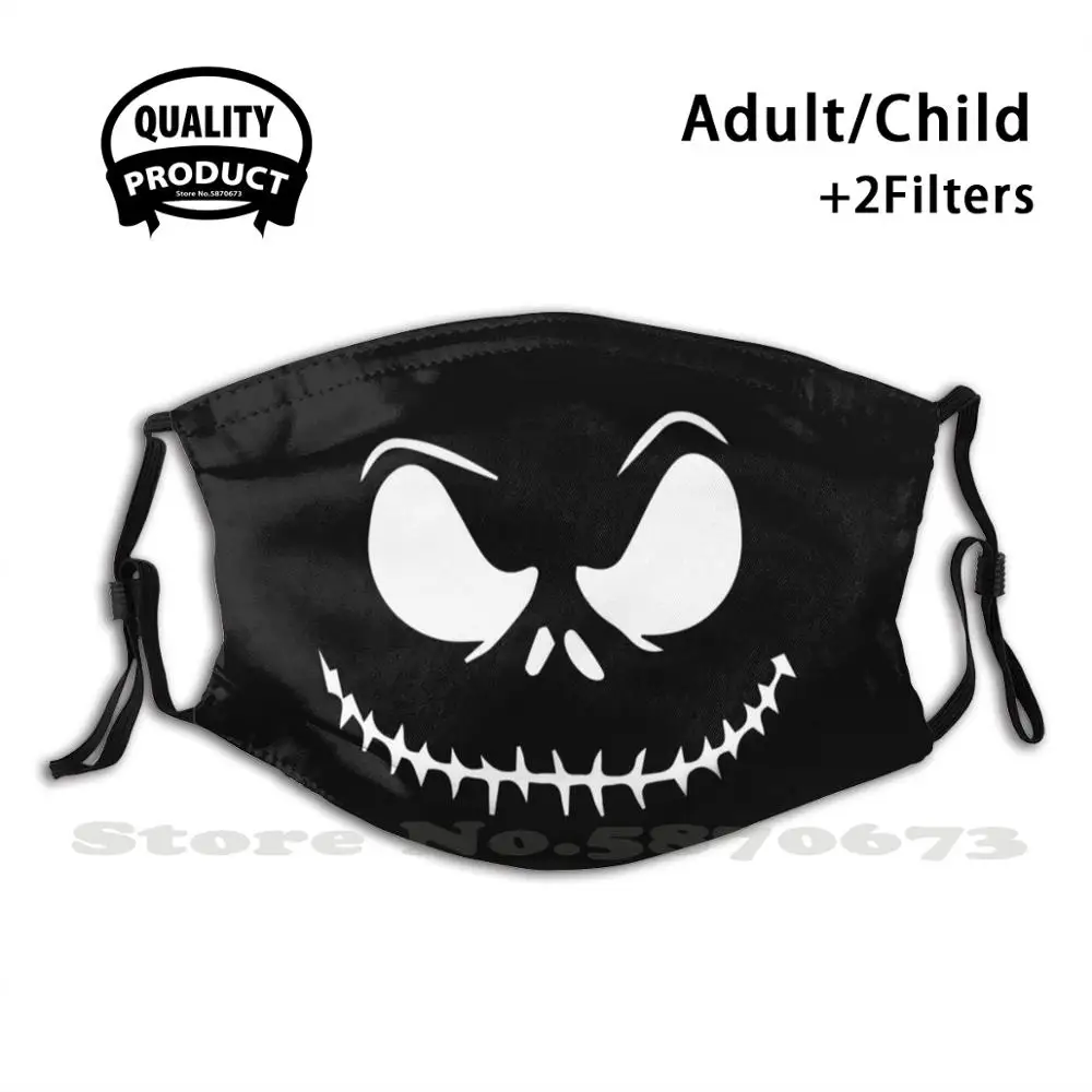 

Jack Keep Smiling - 2 Reusable Mouth Mask Washable Filter Anti Dust Face Masks Night Before Christmas Dark Evil Smile Skull