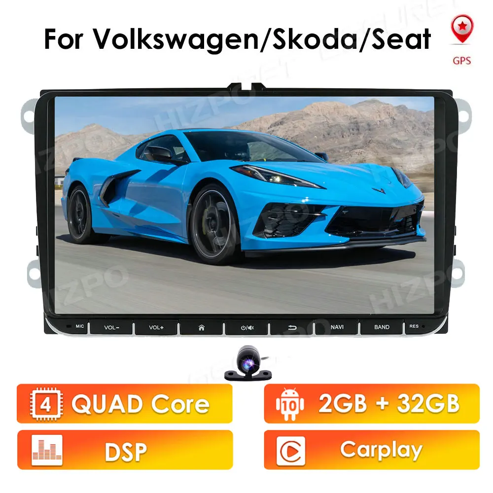 Автомагнитола 2DIN 4G Android 10 9 дюймов HD 1024*600 четырехъядерный монитор GPS для V W Passat Golf