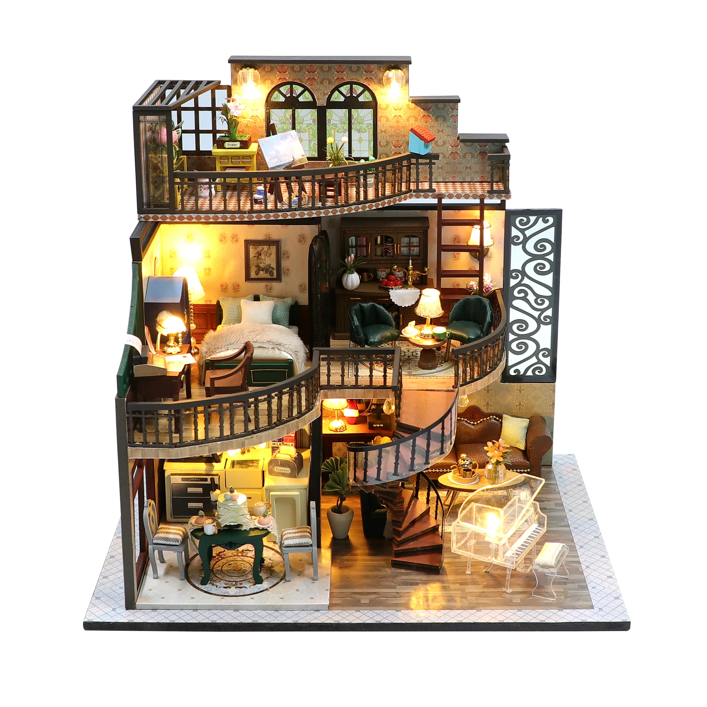 

DIY Wooden Doll House Miniature Building Kits Ancient Loft Casa With Dollhouse Furniture Light Toys for Girls Birthday Gifts