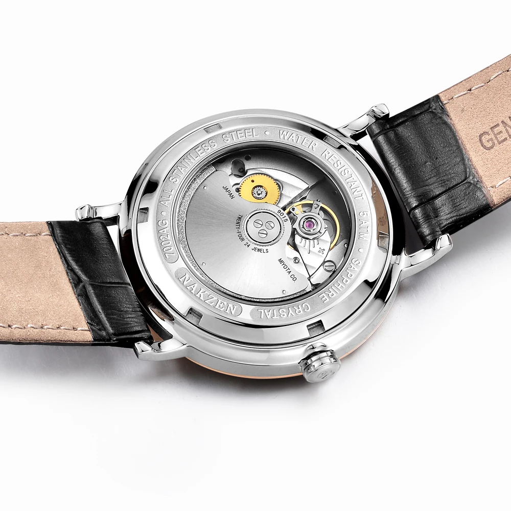 

Men Automatic Mechanical Watches Business NAKZEN Brand Luxury Leather Man Wrist Watch Male Clock Relogio Masculino Miyota 9015