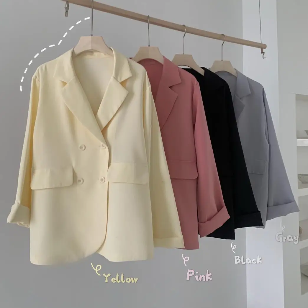 

Mozuleva New korean solid edition loosely contracted double-breasted thin leisure suit jacket