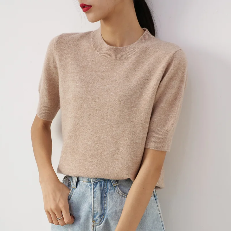 

Women's medium sleeve round neck top, 100% pure Merino wool knitted sweater, 2020 fashion Pullover