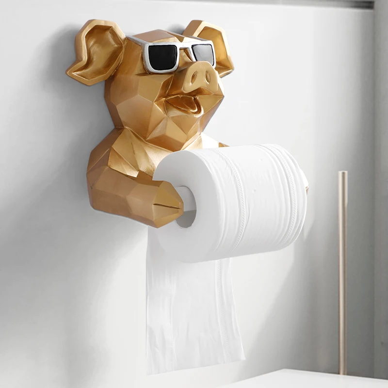

Homhi Animal Tissue Roll Paper Holder Punch-Free Resin Figurine Staute Bathroom Toilet Accessories Cute Home Decor [HBJ-041]
