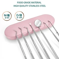 6pcbox dental mirror set pink box sickle scaler teeth pick spatula dental lab dentist oral care tooth cleaning tools instrument