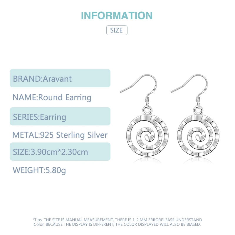 

925 Silver Round Drop Earring For Women Fashion Jewelry Gifts
