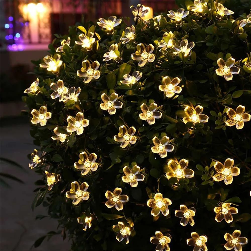 7m 50leds Peach Flower Solar Garden Blossom Lamp LED String Fairy Lamps Solar Garlands Garden Christmas Decoration For Outdoor