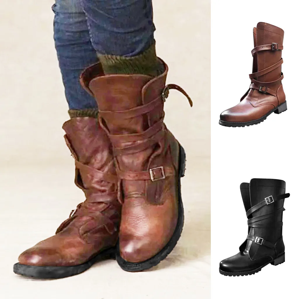 Женские сапоги на квадратном каблуке средней высоты рыцарская обувь женские zapatos