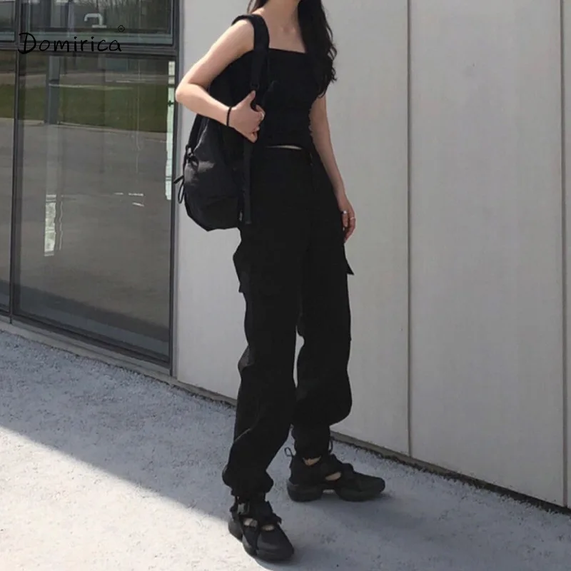 

Women's Pants Korean Fashion Elastic High Waist Trousers Pocket Streetwear Cool 90s Girls Pants Handsome Cargo Pants Women