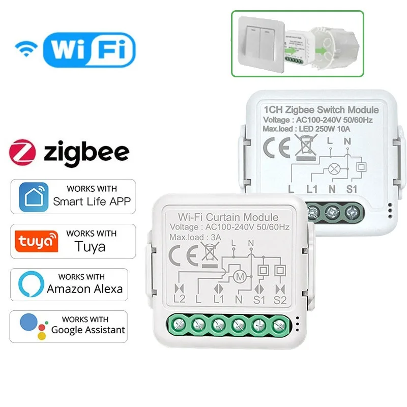 

Умный мини-выключатель для штор ZigBee с Wi-Fi и управлением через приложение