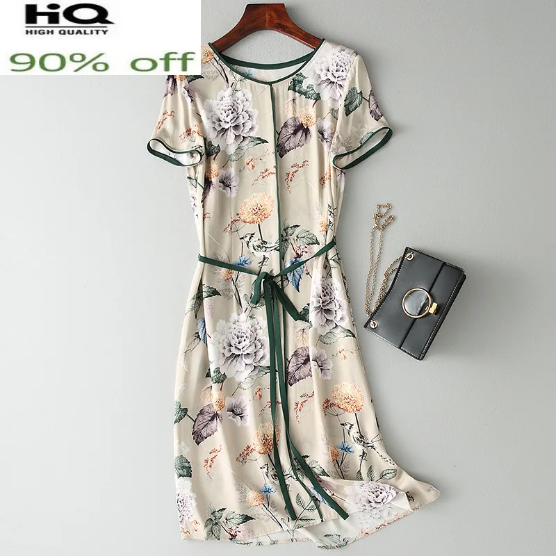 

Summer Dress Women Real Silk Dresses Female Long Floral Vintage Vestidos Korean Elegant Beach Evening Party Dresses S078