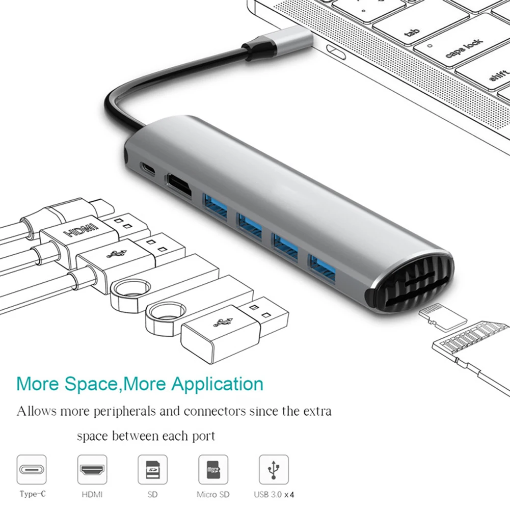 

USB C Hub 8 in 1 Portable Aluminum Alloy Hub with USB C Charging USB Compatible for More Type C Devices Adapter Cable @M23