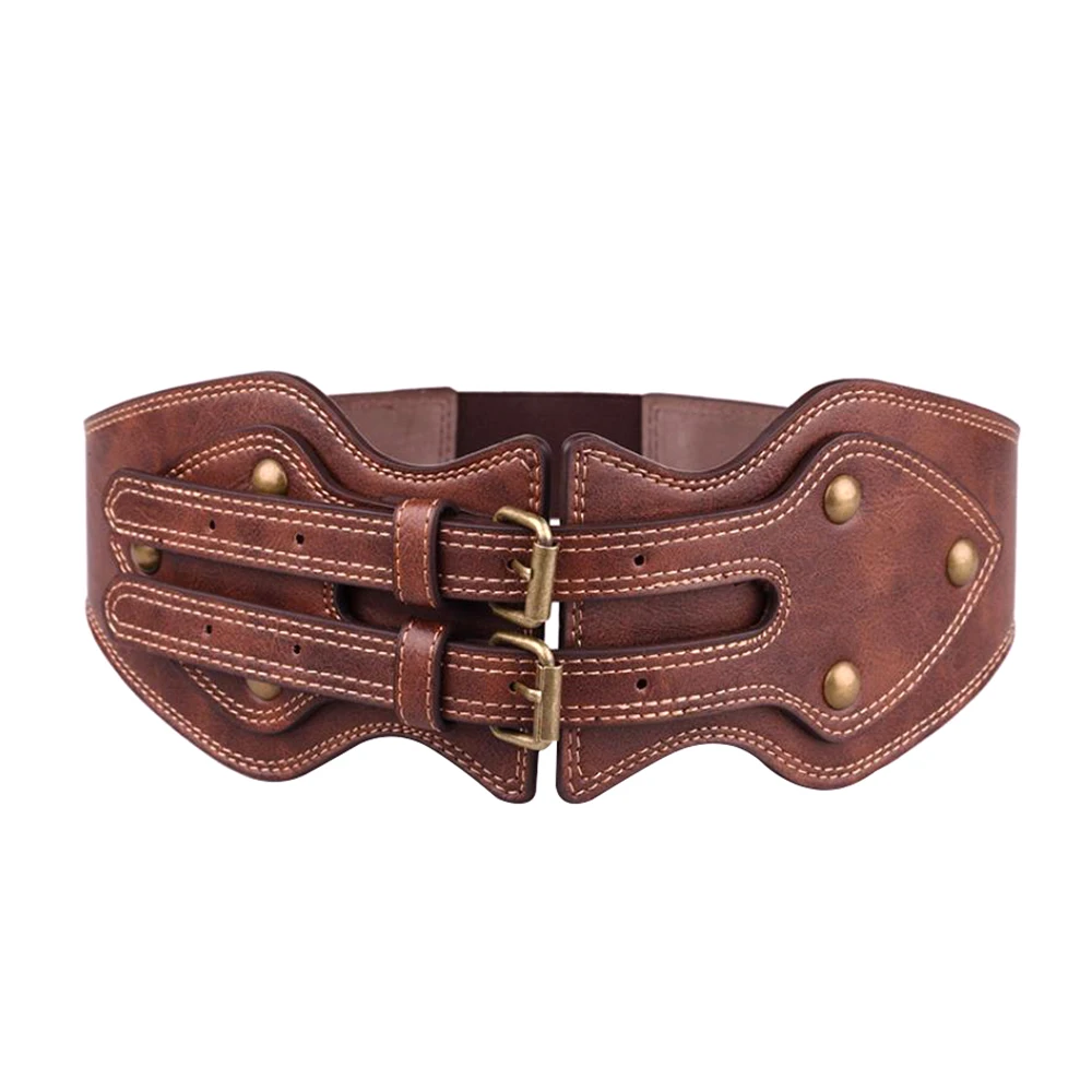 

Ремень женский из кожи Крейзи Хорс с двойной пряжкой с язычком, эластичный, широкий, универсальный