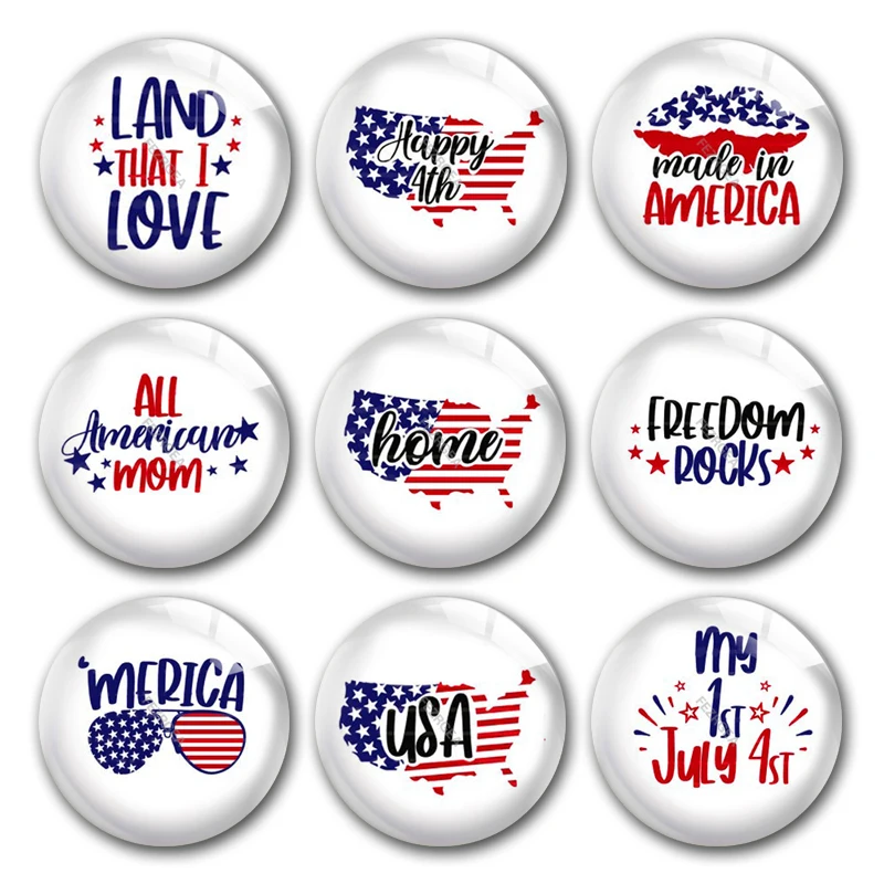 

Handmade July 4th Love Map American Blue Red Round Photo Glass Cabochons Demo Flat Back DIY Jewelry Making Findings Accessory