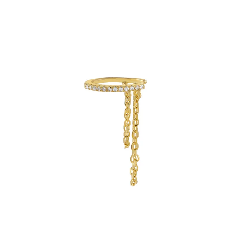 

Double-chain encrusted ear clip Europe and the United States earless hole ear bone sandwich layer pendant zircon earrings