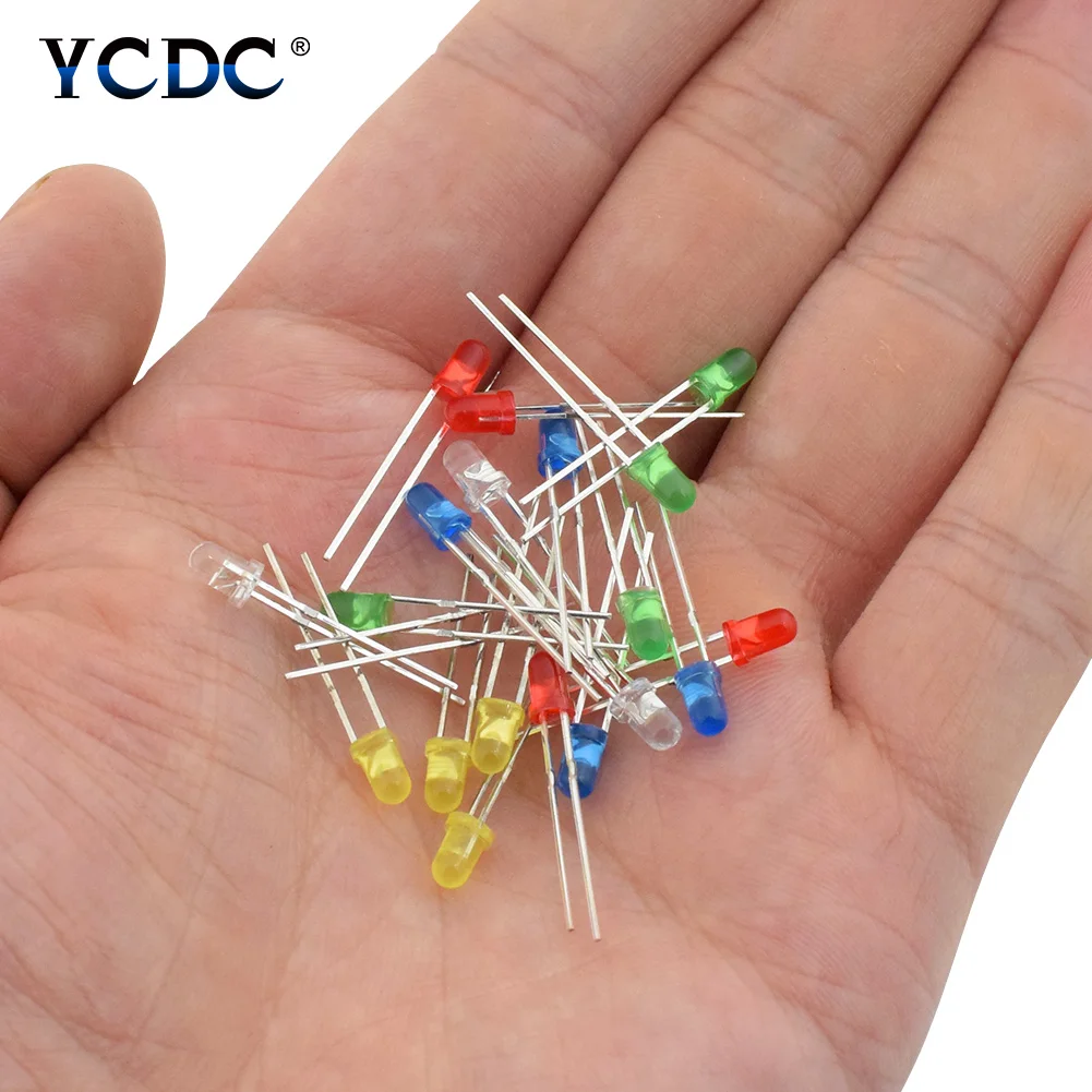 

100pcs F3 3mm Red Green Yellow White Assorted Super Bright Straw 2000-3000mcd hat lamp Beads kit DIY Lights LED Emitting Diode