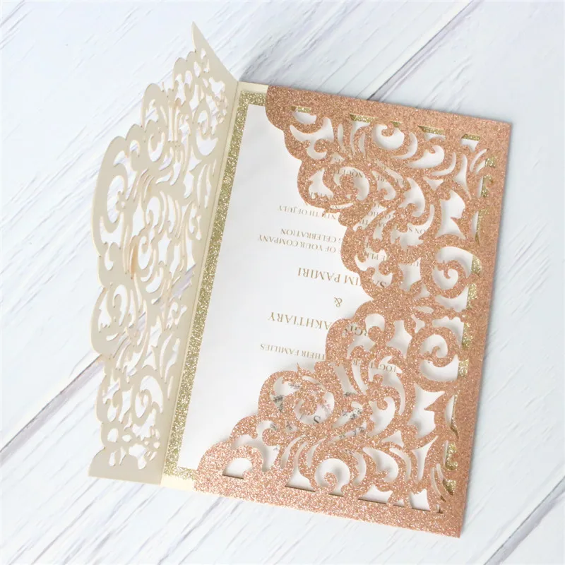 Блестящие приглашения полые золотые серебряные розовые свадебные подарочные
