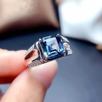 luxury sea blue gems stone crystal rings for men engagement wedding rings silver color zircon rings male jewelry gifts