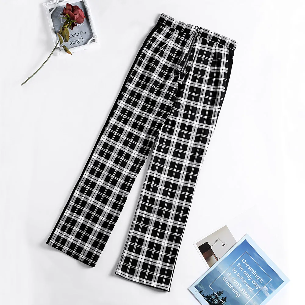 Модные женские розовые клетчатые длинные штаны 2019 офисные элегантные прямые