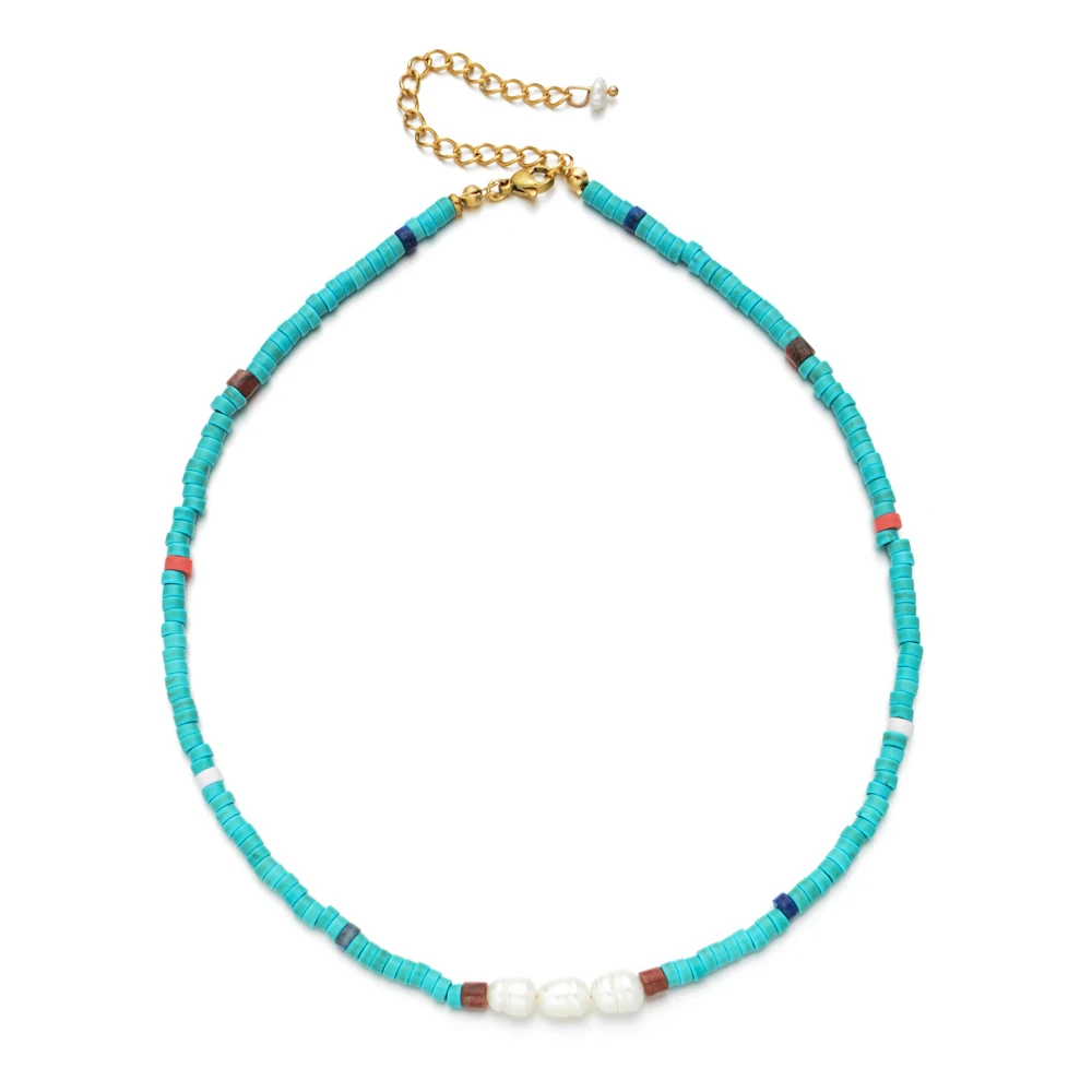 

Vintage Colors Bohemian Natural Stone Pearl Necklace For Women Minimalist Clavicle Chain Boho Choker Necklace Jewelry