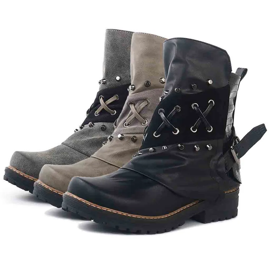 Ботинки martin с пряжкой женские кожаные Нескользящие ботильоны на каблуке