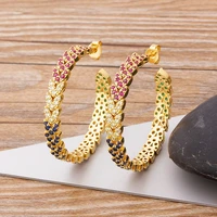 nidin new design luxury hoop earrings charm rhinestone copper zircon big circle earrings for women wedding birthday party gift