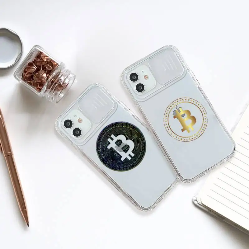 

Bitcoin Phone Case transparent For iPhone 7 8 11 12 X XS XR MINI Pro Max Plus Slide Camera Lens Protect