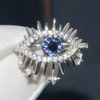 fashion boho cubic zirconia lucky blue turkish evil eye rings for women geometric devil eye ring finger charm wedding jewelry