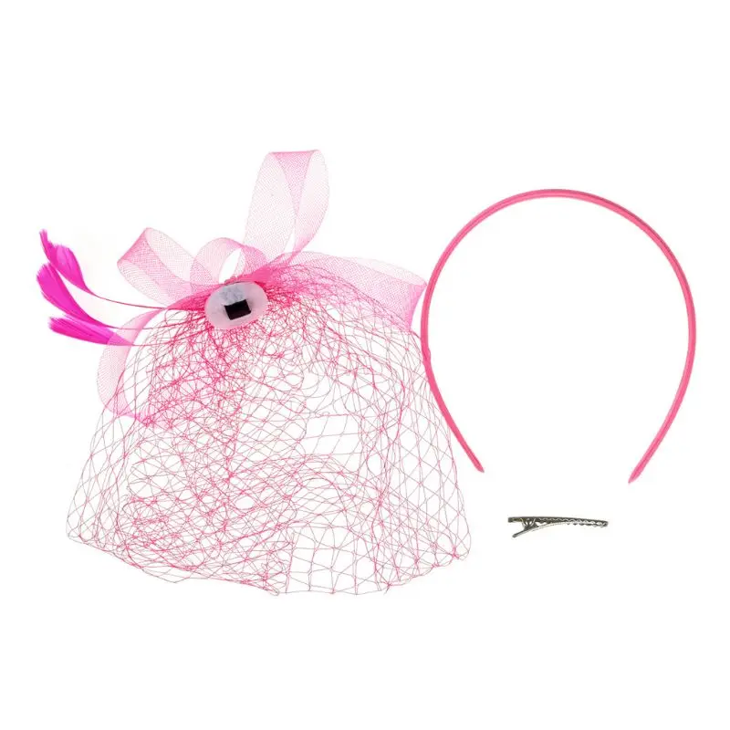 

2021 New Women Fascinator Party Veil Feather Hairclip Hat Diamond Mesh Net Wedding Bridal Hairband Female Hair Decorative