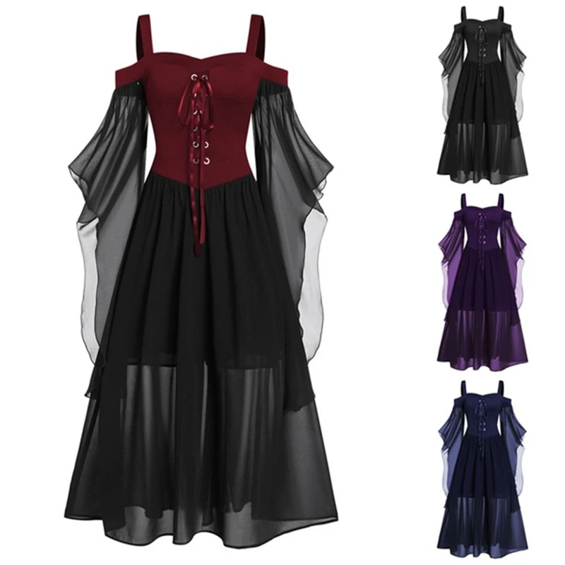 Женское шифоновое платье с открытыми плечами и ведьмой на Хэллоуин костюм для